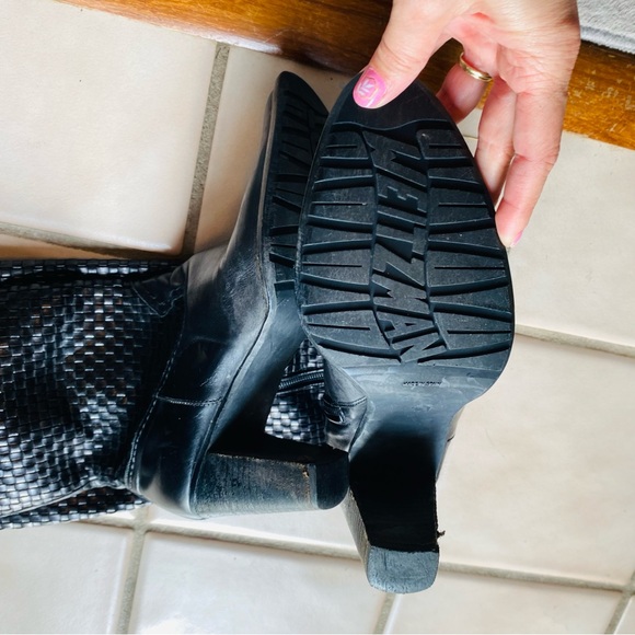Stuart Weitzman Black Leather Woven Western Tall Boots - Picture 10 of 14